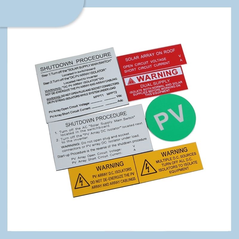 Manufacture Custom Plastic Double Color Label Kits Plastic Engraved ABS Solar Outdoor Warning Stickers