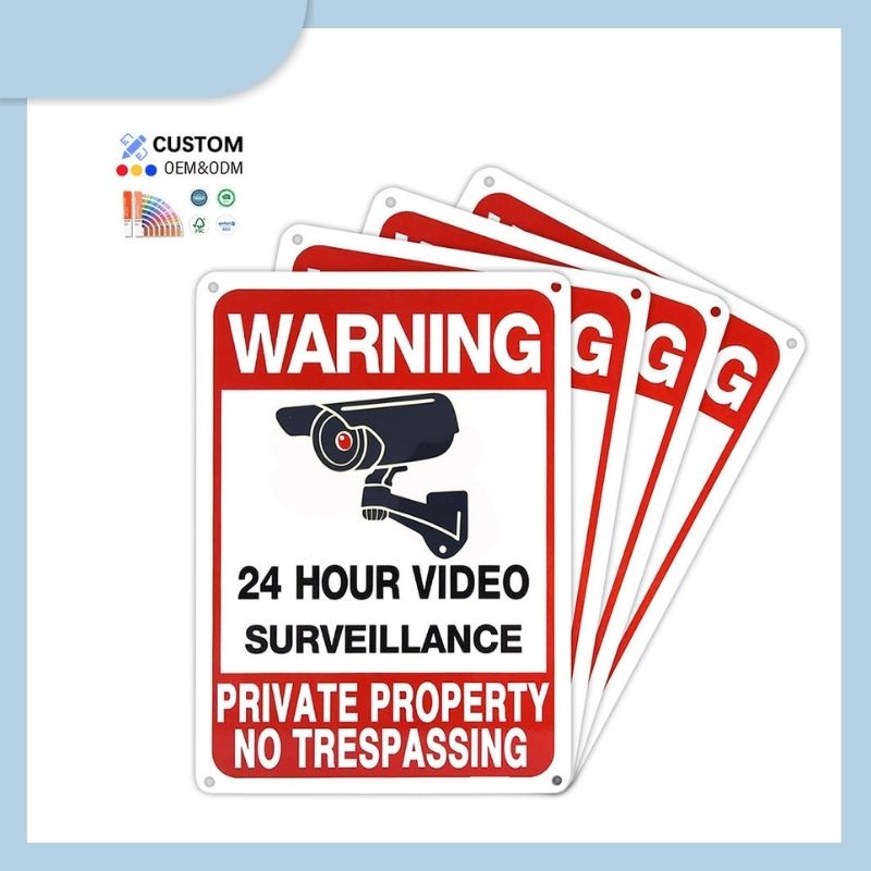 Custom Design Yard Monitor Signs No Trespassing Alert Plaque UV Printed 24-Hour Video Warning Sign Label